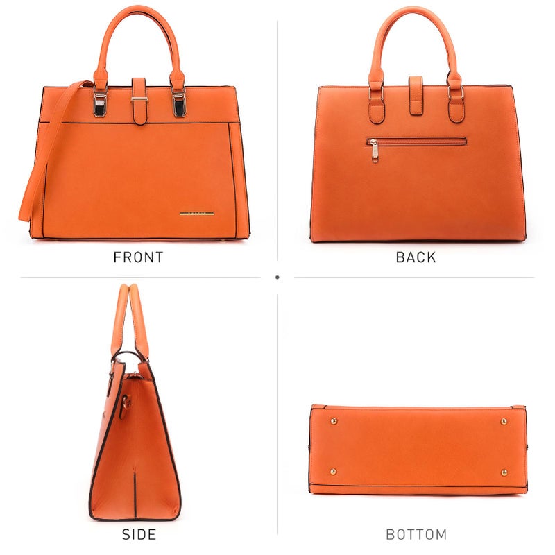 DASEIN Women's Handbag Flap-over Belt Shoulder Bag Top Handle Tote Satchel Purse Work Bag w/Matching Wristlet (Orange) - Image 3